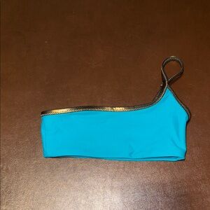 Toddler One-Shoulder Aqua Bikini Top with Metallic Trim